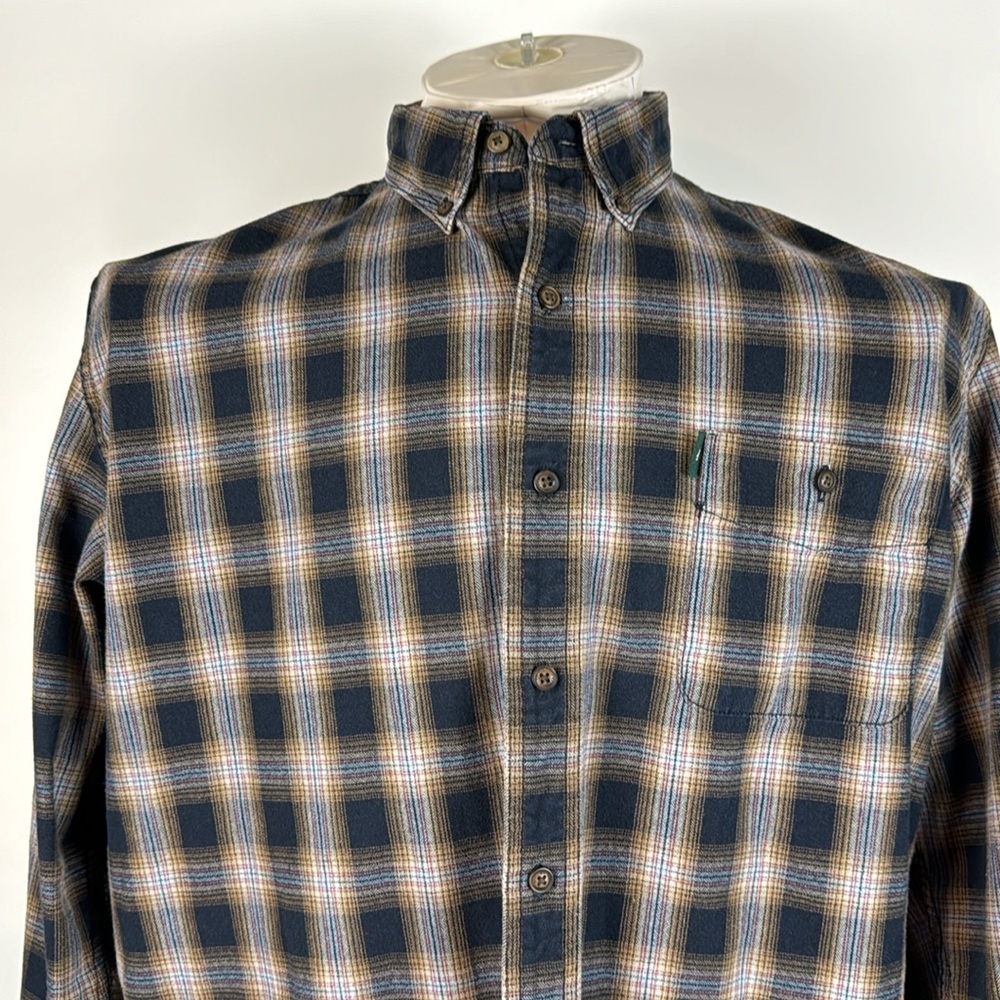 G.H. BASS & CO.™️ Men's Size XL Blue/Tan Plaid Long Sleeve Flannel Shirt